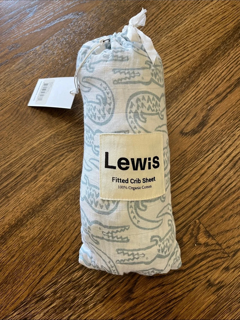 Lewis Organic Cotton Fitted Crib Sheet in Light Blue Alligator Print